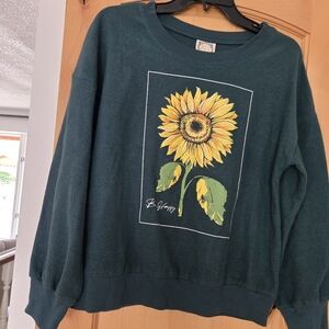 Truself Green Be Hapoy Sunflower Sweatshirt Large
